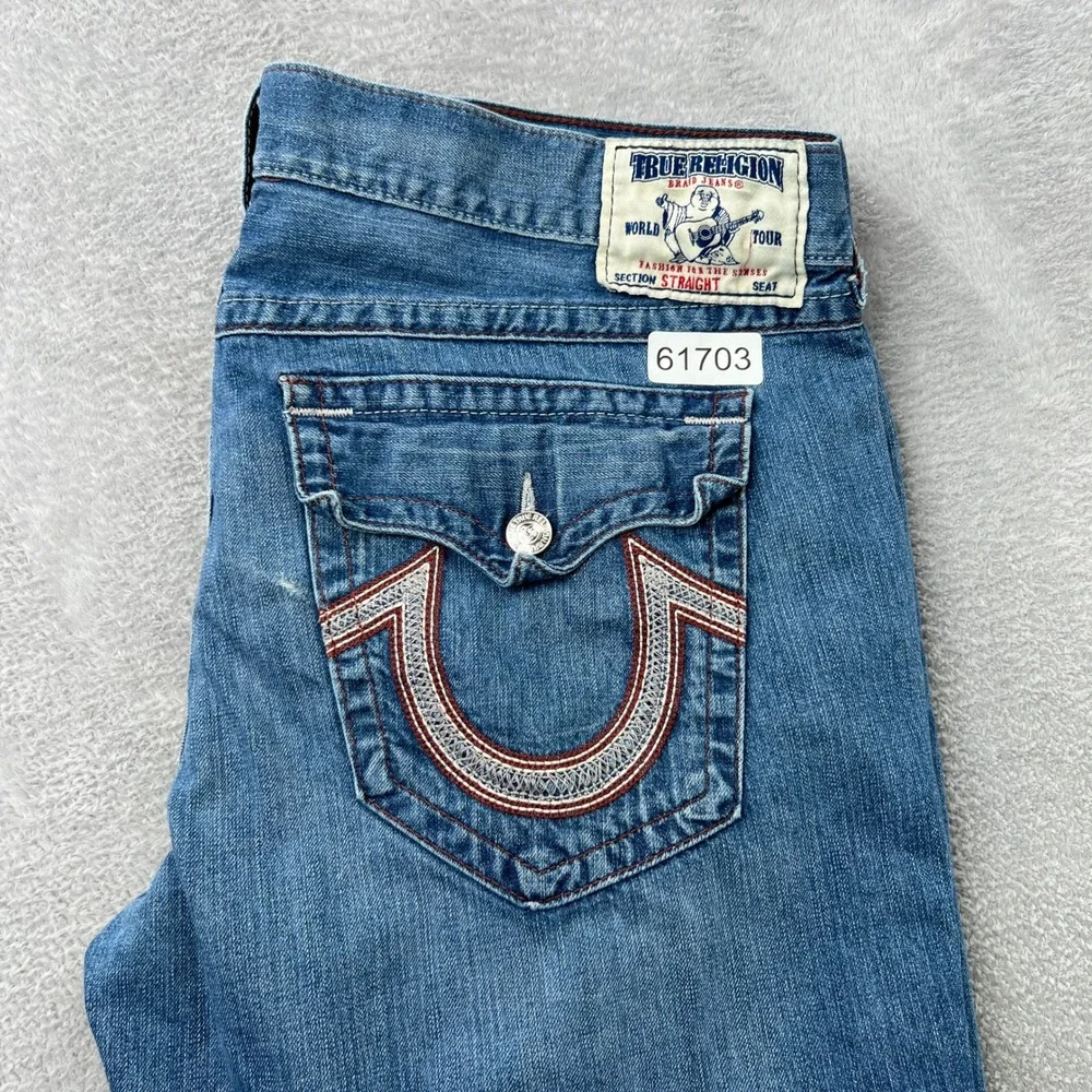 True Religion‎ Section Straight Jeans Size 44 Blue Mens Y2K Embroidered Baggy